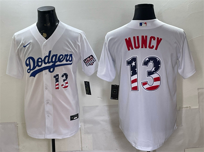 Men's Los Angeles Dodgers #13 Max Muncy White USA 250 Fourth of July Home Stitched Baseball Jersey Men's Los Angeles Dodgers #13 Max Muncy White USA 250 Fourth of July Home Stitched Baseball Jersey